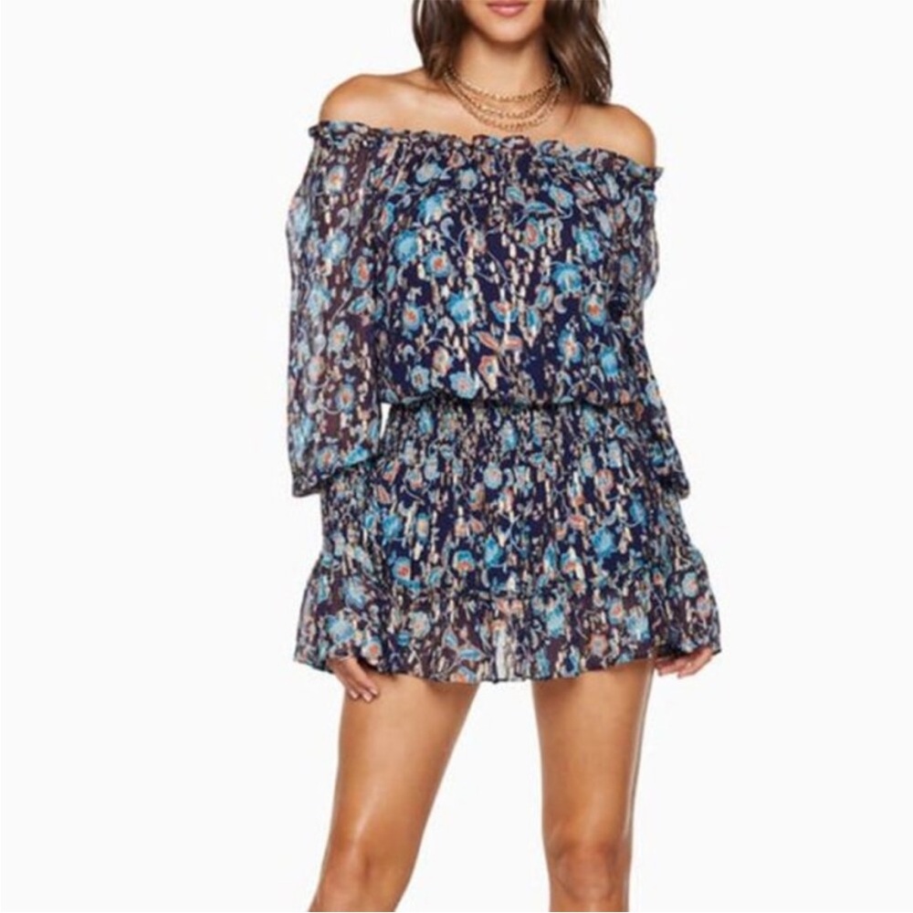 Ramy Brook Navy and Gold Patterned Dress